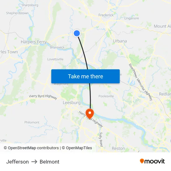 Jefferson to Belmont map