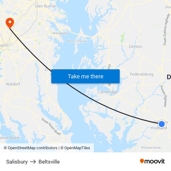 Salisbury to Beltsville map