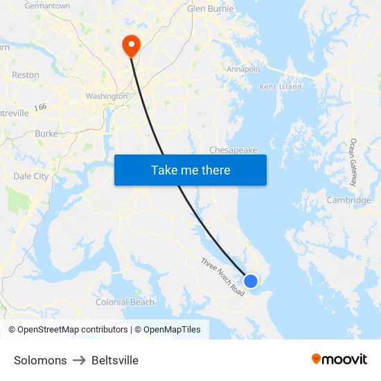 Solomons to Beltsville map