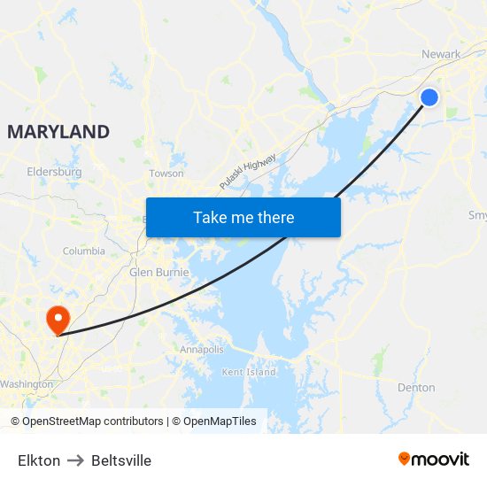 Elkton to Beltsville map