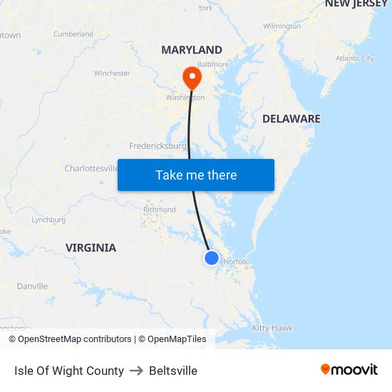 Isle Of Wight County to Beltsville map