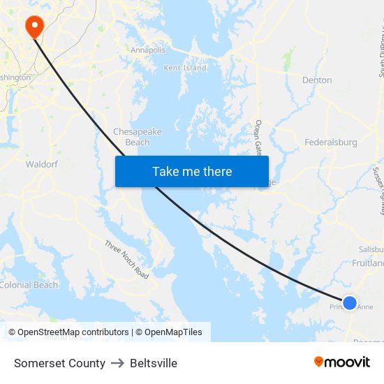 Somerset County to Beltsville map