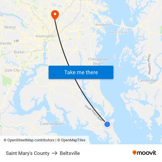 Saint Mary's County to Beltsville map