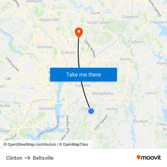 Clinton to Beltsville map