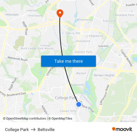 College Park to Beltsville map