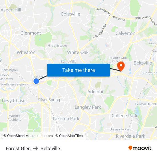 Forest Glen to Beltsville map