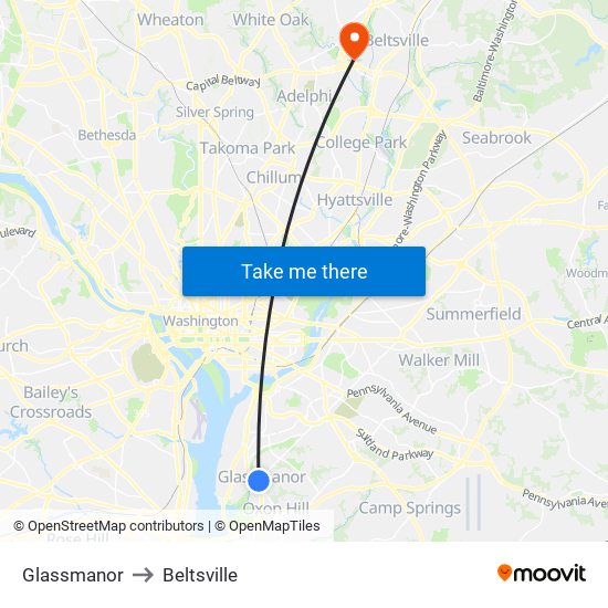 Glassmanor to Beltsville map