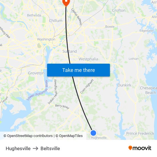 Hughesville to Beltsville map