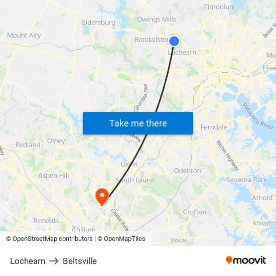 Lochearn to Beltsville map