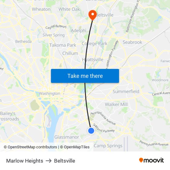 Marlow Heights to Beltsville map