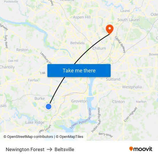 Newington Forest to Beltsville map