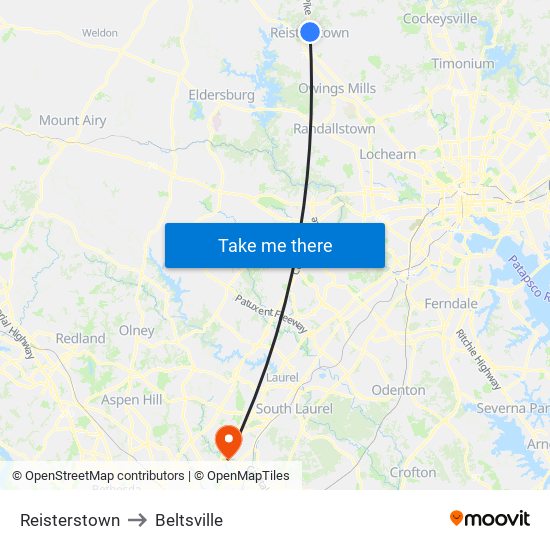 Reisterstown to Beltsville map