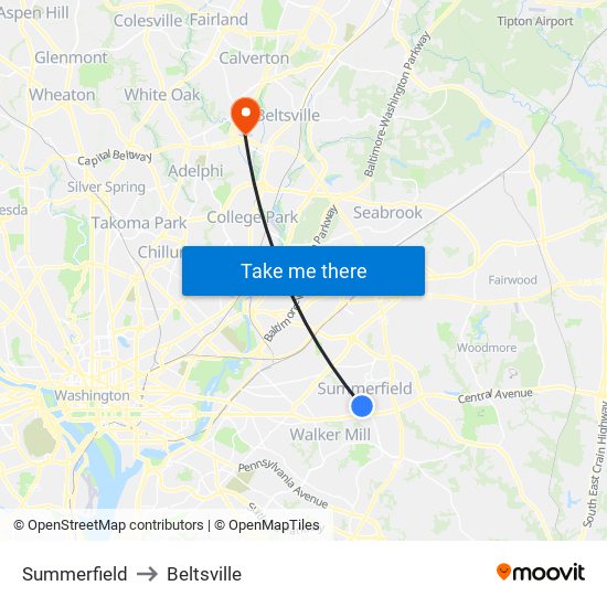 Summerfield to Beltsville map