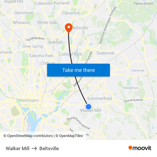 Walker Mill to Beltsville map