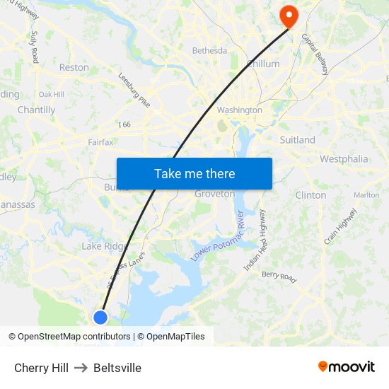 Cherry Hill to Beltsville map