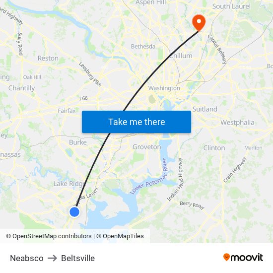 Neabsco to Beltsville map