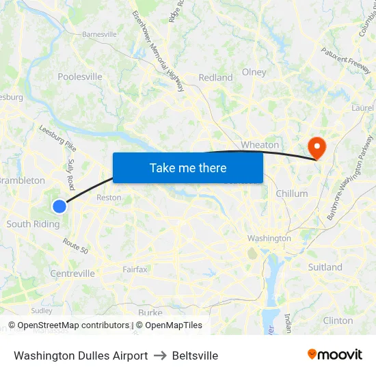 Washington Dulles Airport to Beltsville map