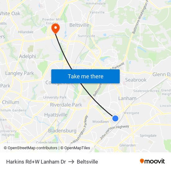 Harkins Rd+W Lanham Dr to Beltsville map