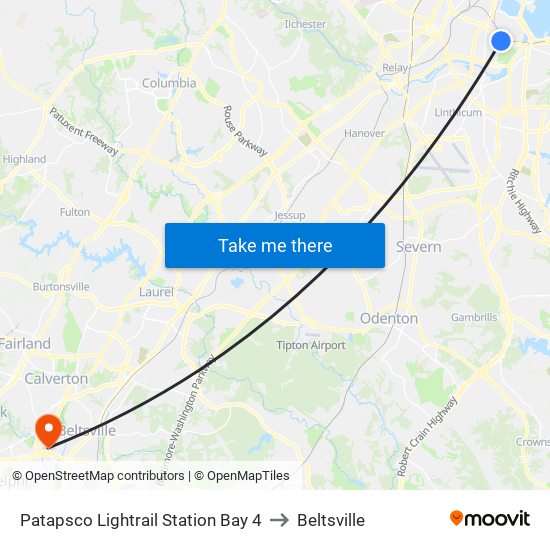 Patapsco Lightrail Station Bay 4 to Beltsville map