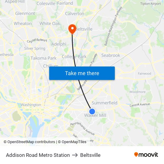 Addison Road Metro Station to Beltsville map