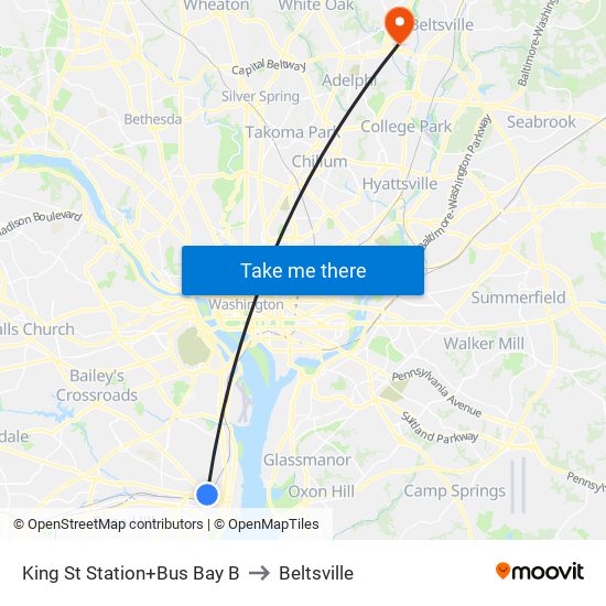 King St Station+Bus Bay B to Beltsville map