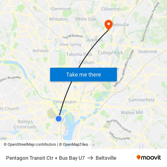 Pentagon Transit Ctr + Bus Bay U7 to Beltsville map