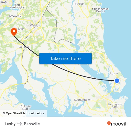 Lusby to Bensville map