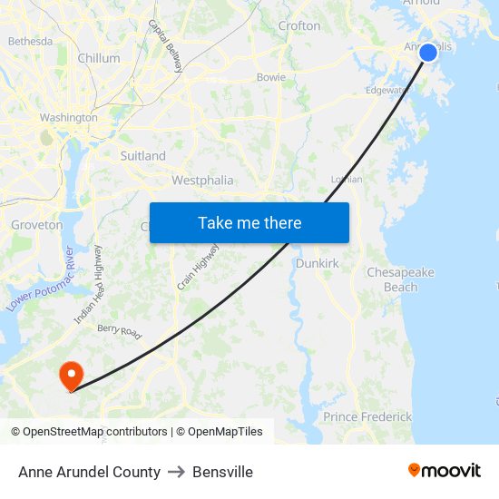 Anne Arundel County to Bensville map