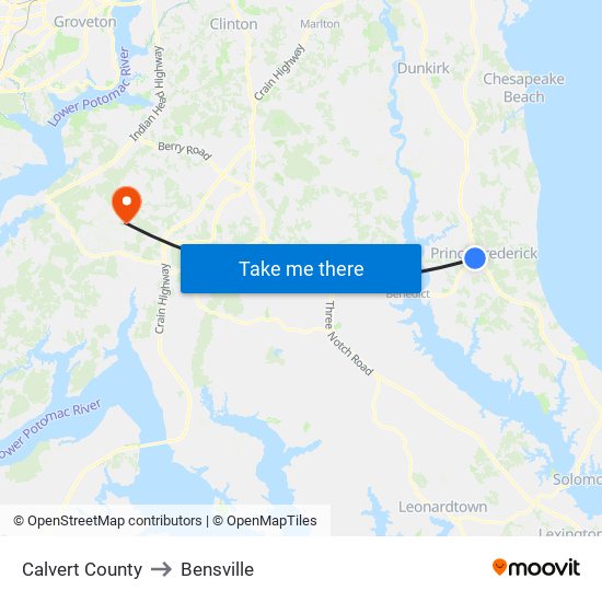 Calvert County to Bensville map