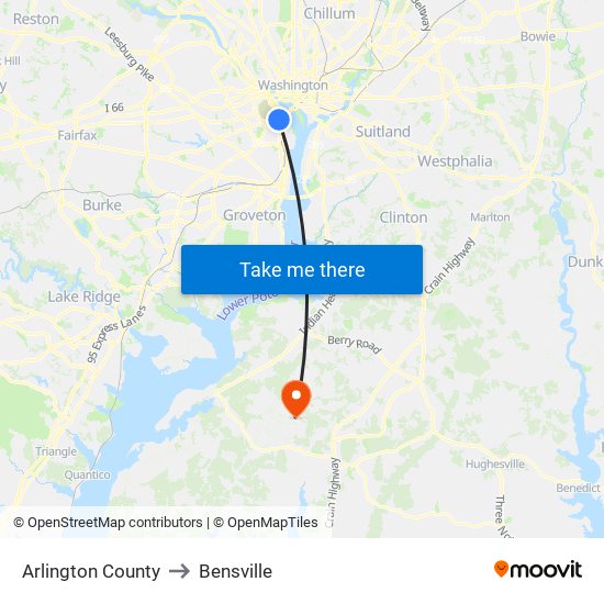 Arlington County to Bensville map