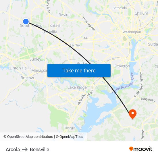 Arcola to Bensville map