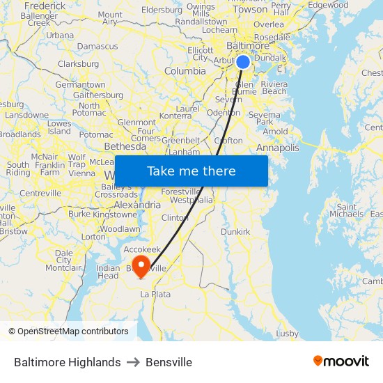 Baltimore Highlands to Bensville map