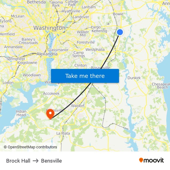 Brock Hall to Bensville map