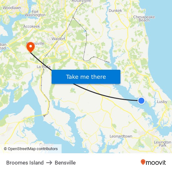 Broomes Island to Bensville map