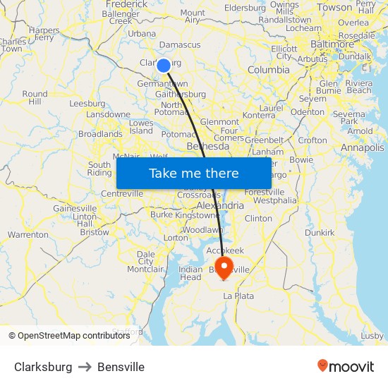 Clarksburg to Bensville map