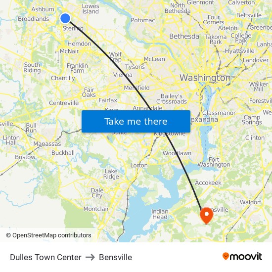 Dulles Town Center to Bensville map