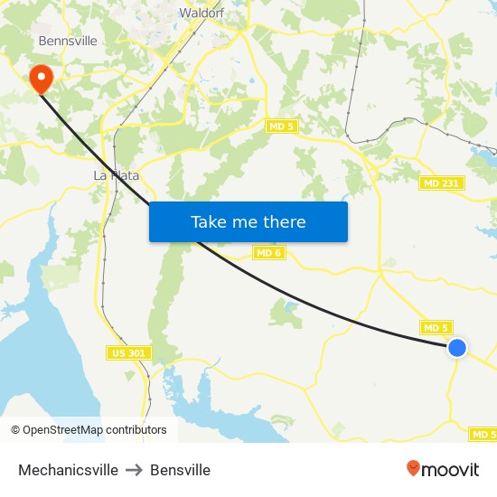 Mechanicsville to Bensville map