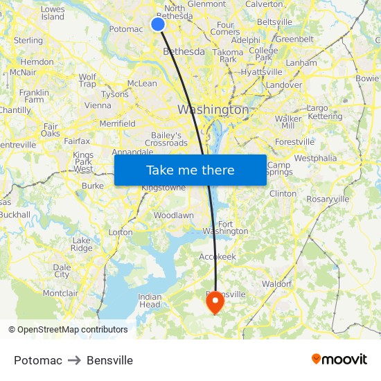 Potomac to Bensville map