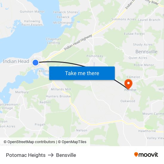 Potomac Heights to Bensville map