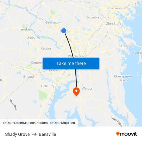 Shady Grove to Bensville map