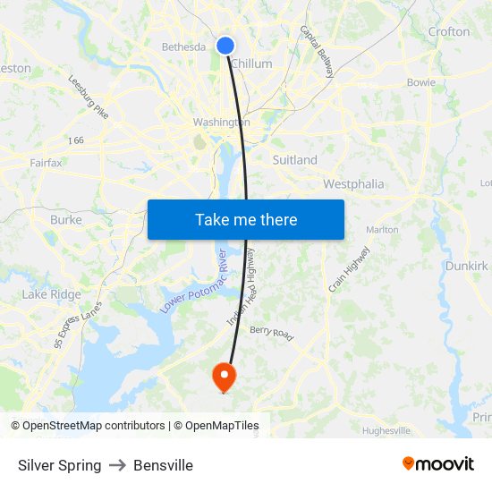 Silver Spring to Bensville map