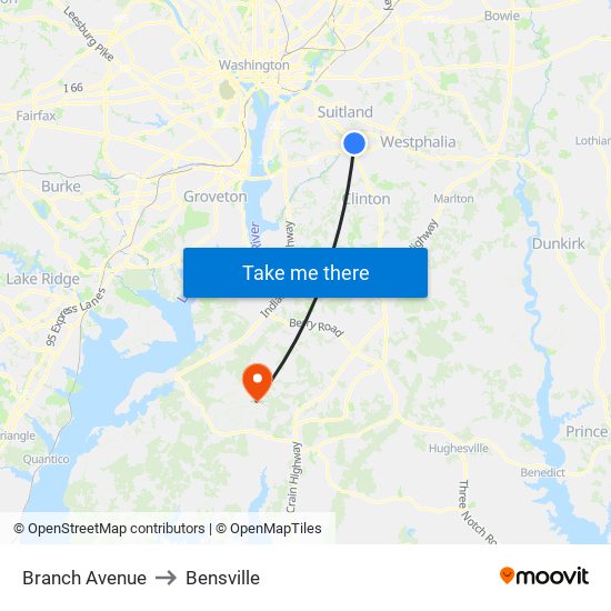 Branch Avenue to Bensville map