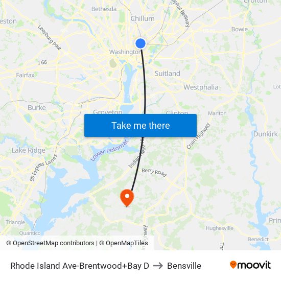 Rhode Island Av Station+Bus Bay D to Bensville map