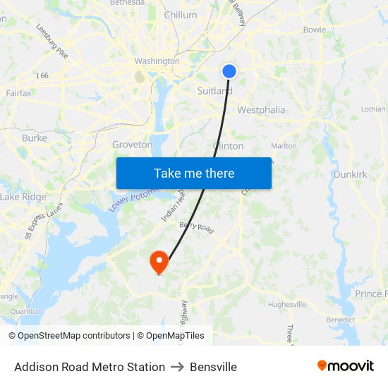 Addison Road Metro Station to Bensville map