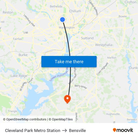 Cleveland Park Metro Station to Bensville map