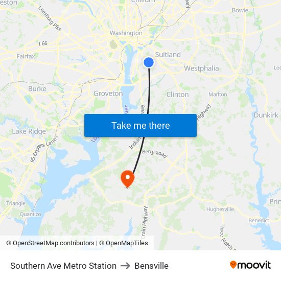 Southern Ave Metro Station to Bensville map