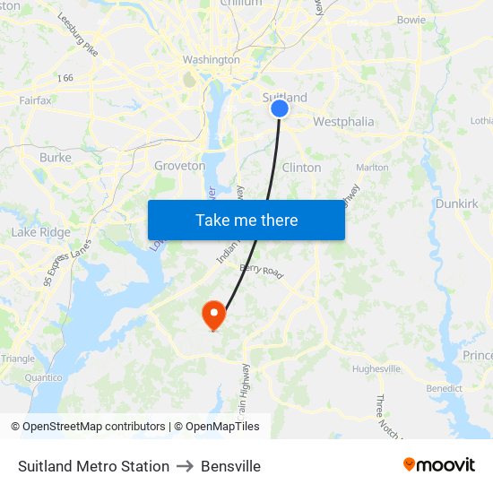 Suitland Metro Station to Bensville map