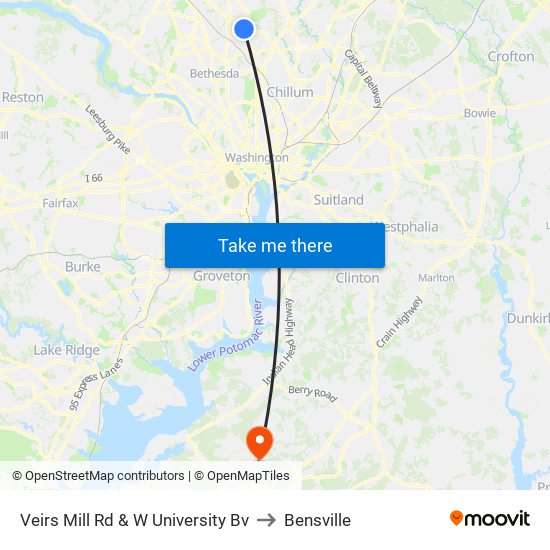 Veirs Mill Rd & W University Bv to Bensville map