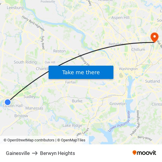 Gainesville to Berwyn Heights map