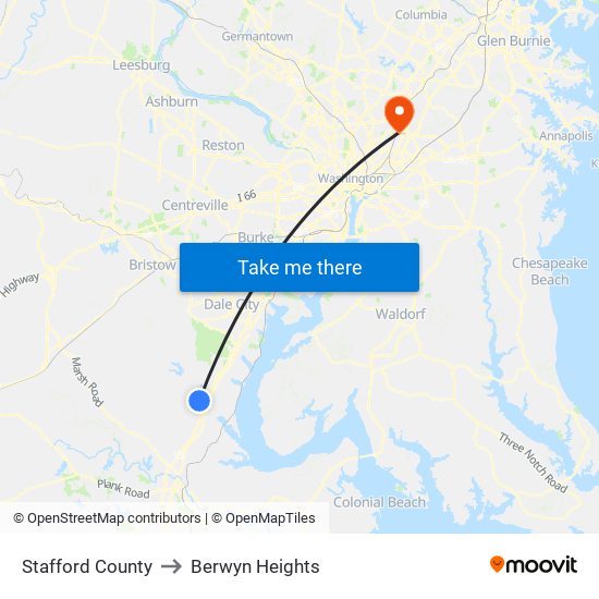 Stafford County to Berwyn Heights map